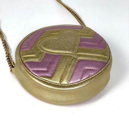 Gucci GG Marmont Round Mini Chain Shoulder Bag Double Gold Pink