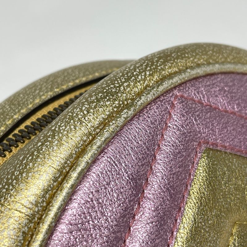 Gucci GG Marmont Round Mini Chain Shoulder Bag Double Gold Pink