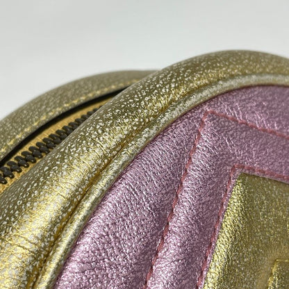 Gucci GG Marmont Round Mini Chain Shoulder Bag Double Gold Pink