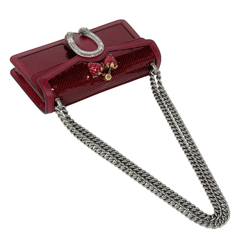 Gucci Dionysus Chain Shoulder Bag Strawberry Motif Leather Red
