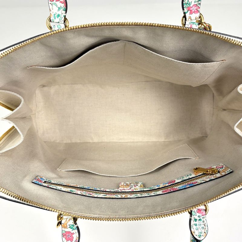 Gucci Horsebit Duffle Handbag Liberty Flower Animal Pattern 2-Way Ivory - Purple Multicolor