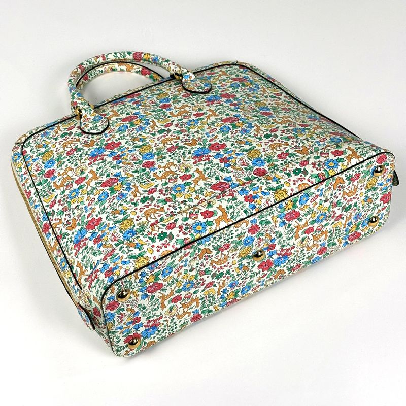 Gucci Horsebit Duffle Handbag Liberty Flower Animal Pattern 2-Way Ivory - Purple Multicolor