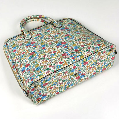Gucci Horsebit Duffle Handbag Liberty Flower Animal Pattern 2-Way Ivory - Purple Multicolor