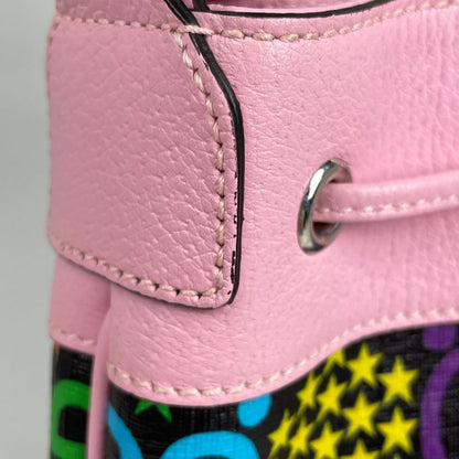 Gucci GG Psychedelic Shoulder Bag Star Drawstring Black Multicolor - Pink