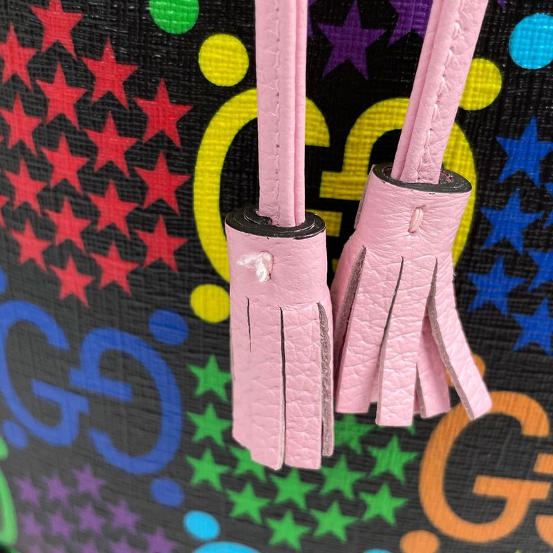 Gucci GG Psychedelic Shoulder Bag Star Drawstring Black Multicolor - Pink
