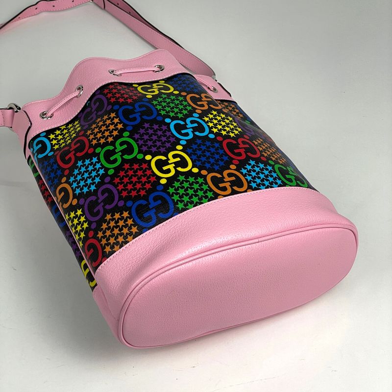 Gucci GG Psychedelic Shoulder Bag Star Drawstring Black Multicolor - Pink