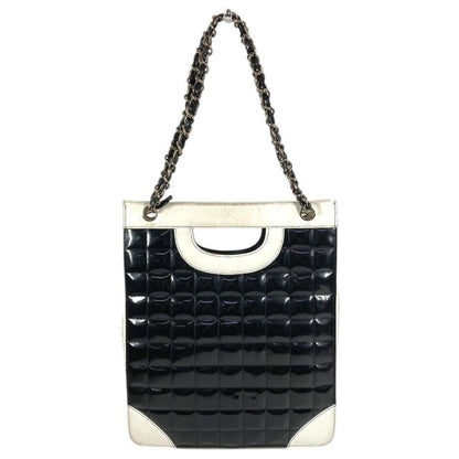Chanel Shoulder Bag Logo Choco Bar Enamel Leather Black Logo Choco Bar