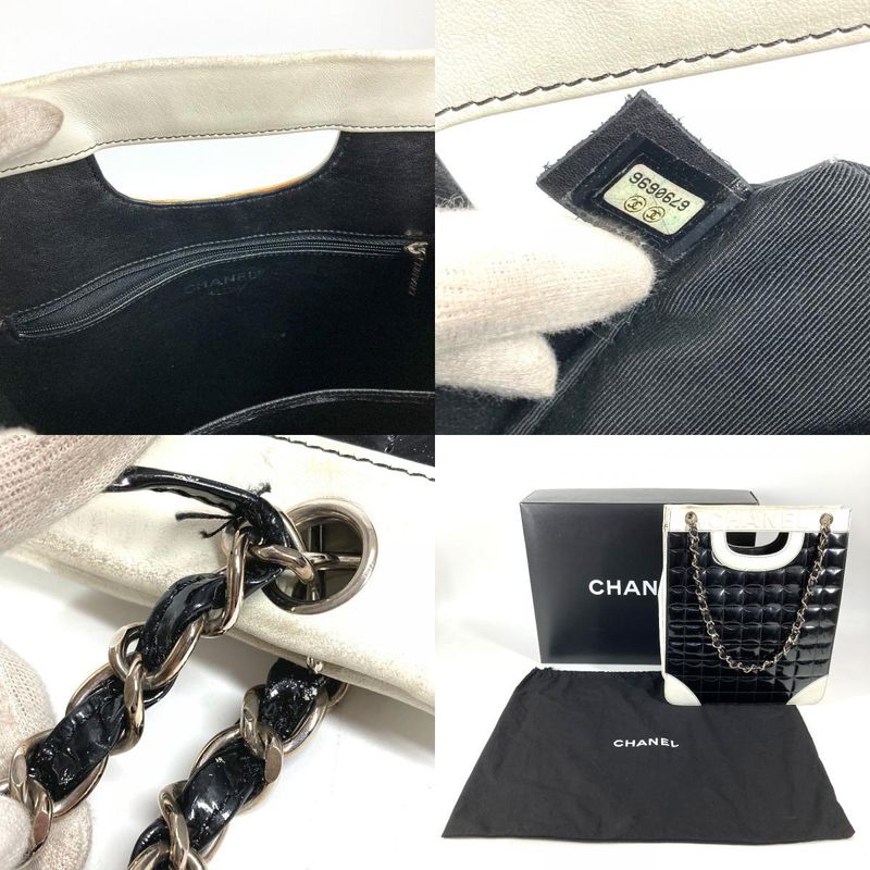 Chanel Shoulder Bag Logo Choco Bar Enamel Leather Black Logo Choco Bar