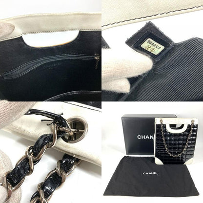 Chanel Shoulder Bag Logo Choco Bar Enamel Leather Black Logo Choco Bar