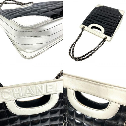 Chanel Shoulder Bag Logo Choco Bar Enamel Leather Black Logo Choco Bar
