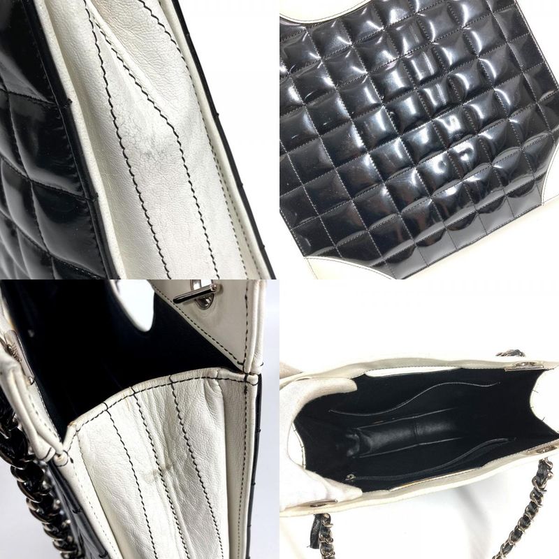 Chanel Shoulder Bag Logo Choco Bar Enamel Leather Black Logo Choco Bar