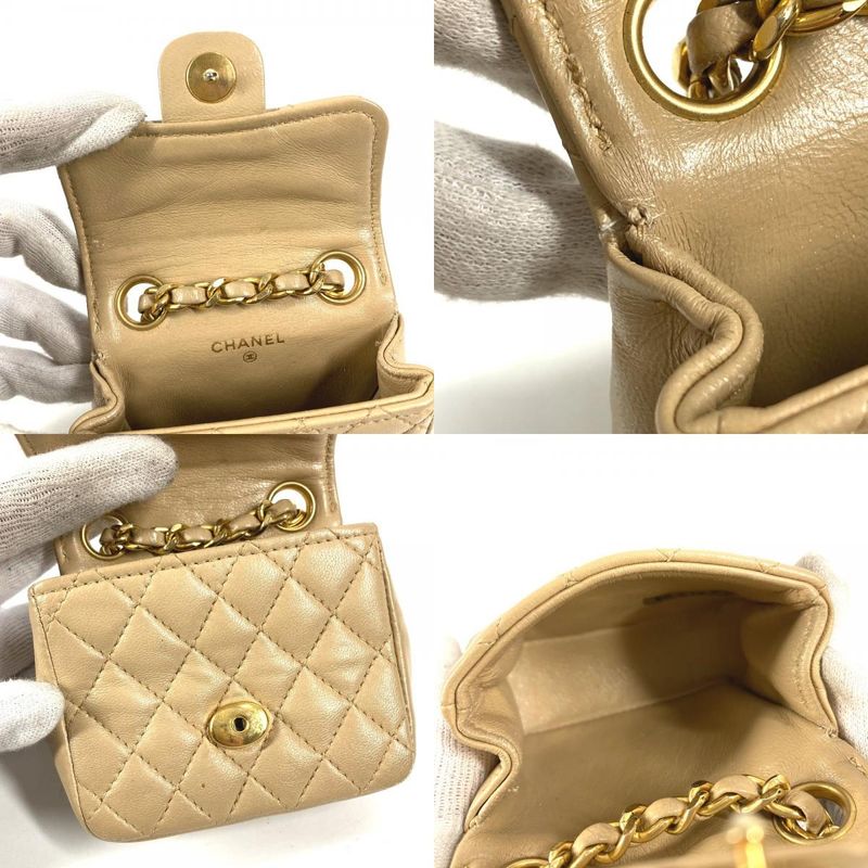 Chanel Handbag Mini Quilted Lambskin Beige