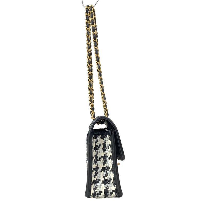Chanel Shoulder Bag Black Silver White Lambskin X