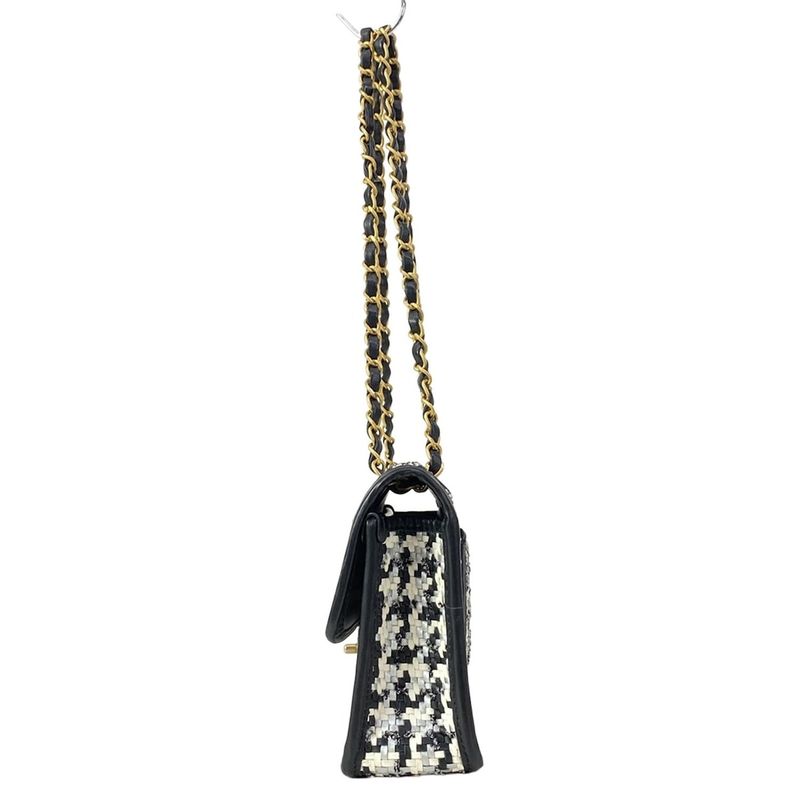 Chanel Shoulder Bag Black Silver White Lambskin X