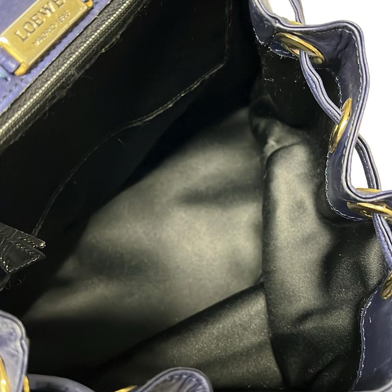 Loewe Handbag Blue Chain Handle Drawstring Leather