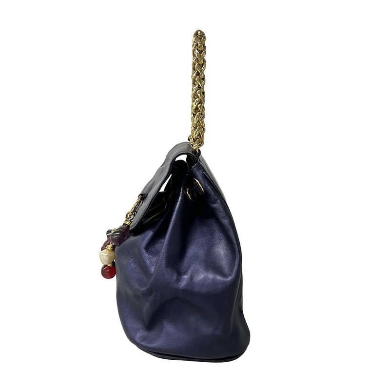 Loewe Handbag Blue Chain Handle Drawstring Leather