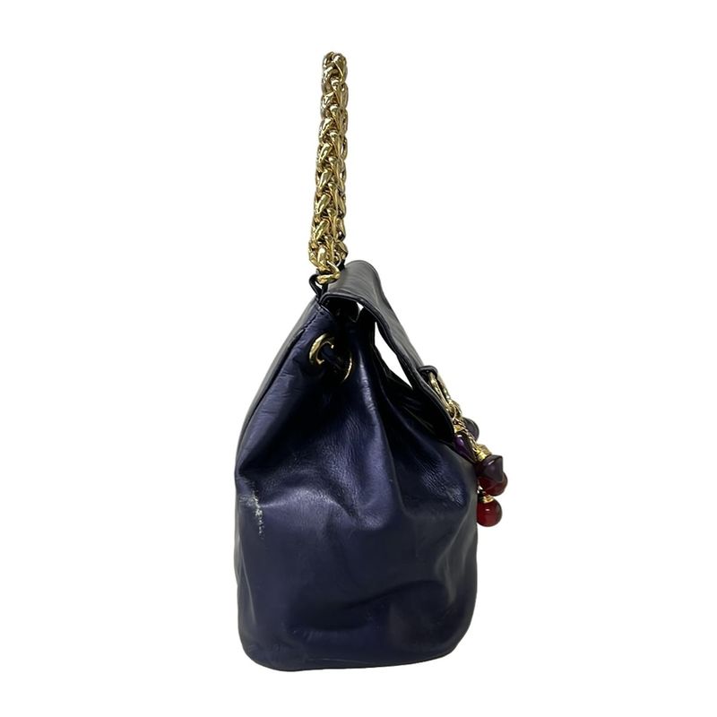 Loewe Handbag Blue Chain Handle Drawstring Leather
