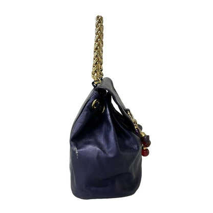 Loewe Handbag Blue Chain Handle Drawstring Leather