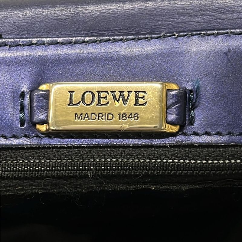 Loewe Handbag Blue Chain Handle Drawstring Leather