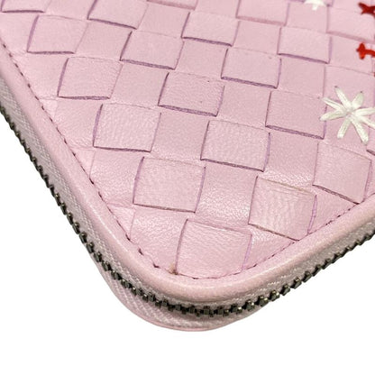 Bottega Veneta Wallet Intrecciato Pink Zip Around Embroidery Leather
