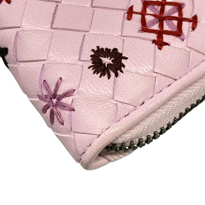 Bottega Veneta Wallet Intrecciato Pink Zip Around Embroidery Leather