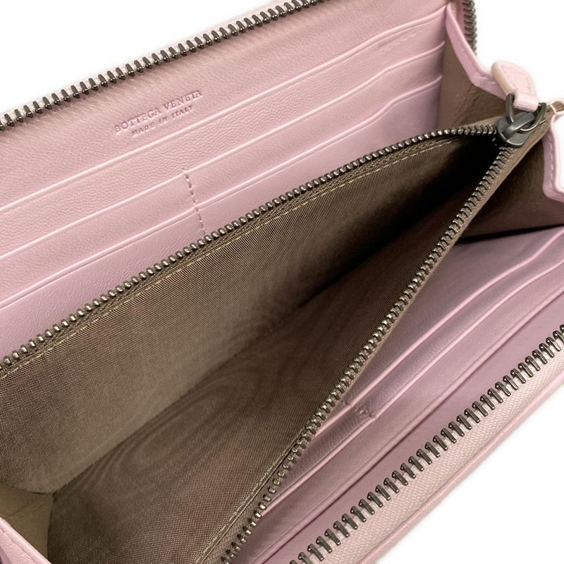Bottega Veneta Wallet Intrecciato Pink Zip Around Embroidery Leather