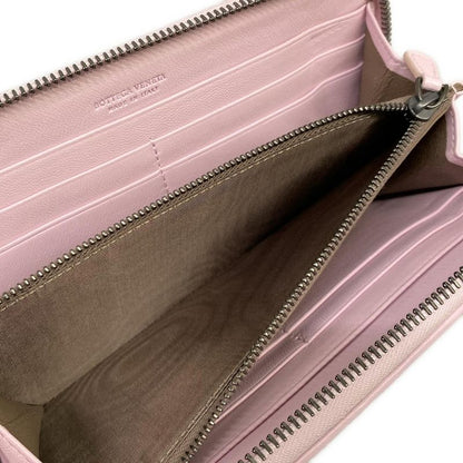 Bottega Veneta Wallet Intrecciato Pink Zip Around Embroidery Leather
