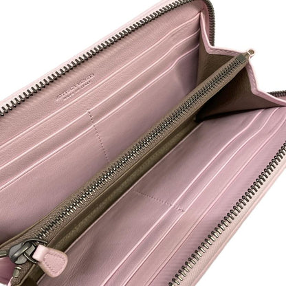 Bottega Veneta Wallet Intrecciato Pink Zip Around Embroidery Leather