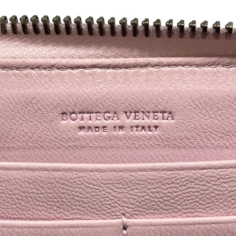 Bottega Veneta Wallet Intrecciato Pink Zip Around Embroidery Leather