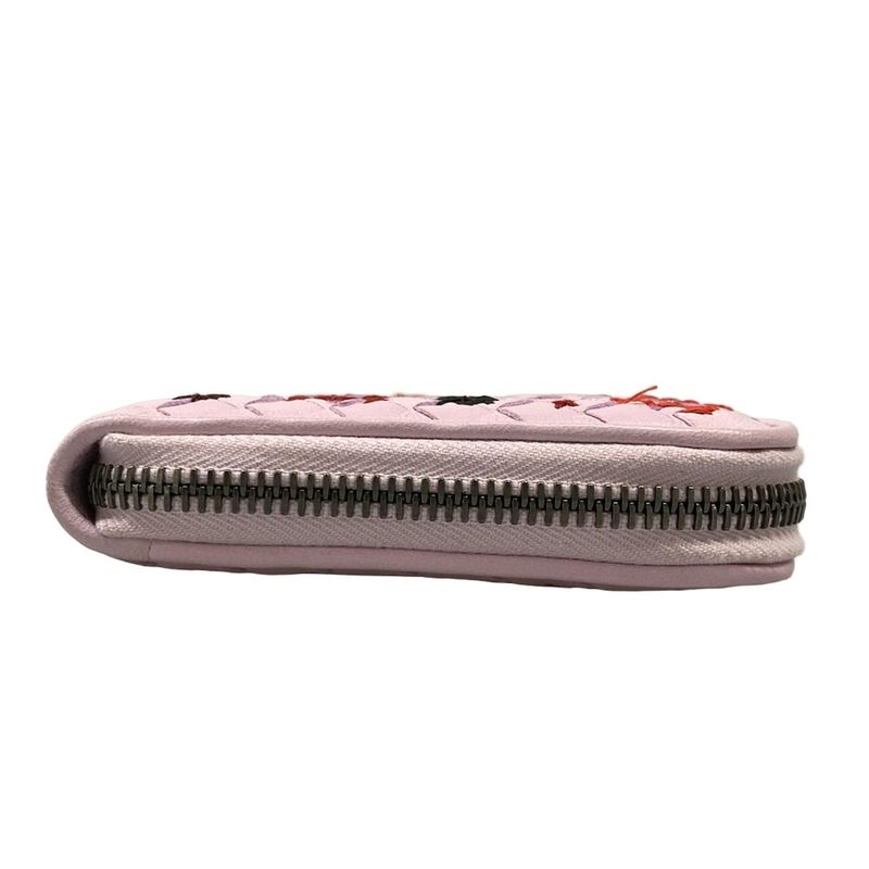 Bottega Veneta Wallet Intrecciato Pink Zip Around Embroidery Leather