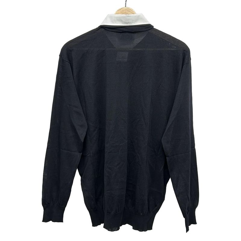 Prada Long Sleeve Polo Shirt 46 S Black White Detachable Collar