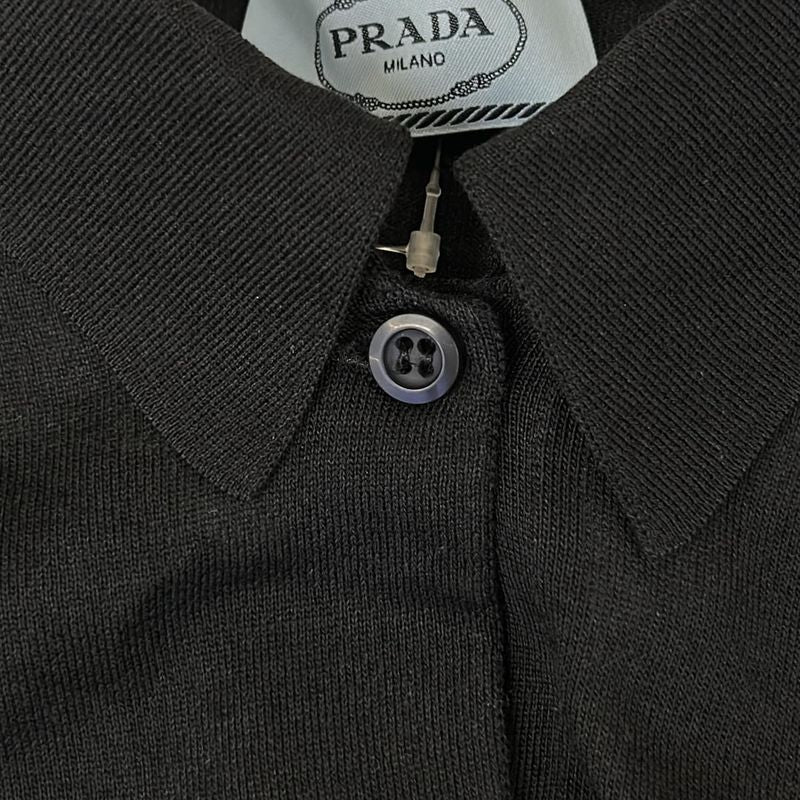 Prada Long Sleeve Polo Shirt 46 S Black White Detachable Collar