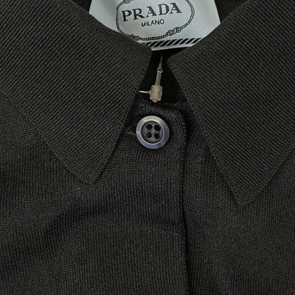 Prada Long Sleeve Polo Shirt 46 S Black White Detachable Collar