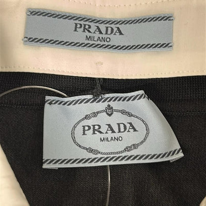 Prada Long Sleeve Polo Shirt 46 S Black White Detachable Collar