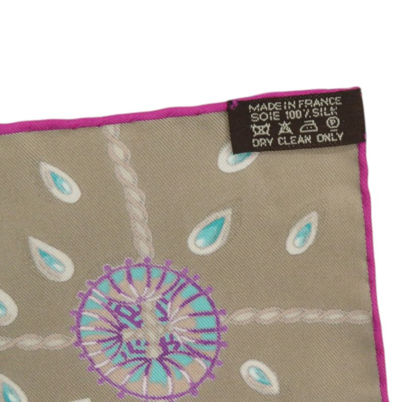Hermes Carre 90 Hidden Treasure Tresors Retrouves Silk Cream Scarf Gray Purple