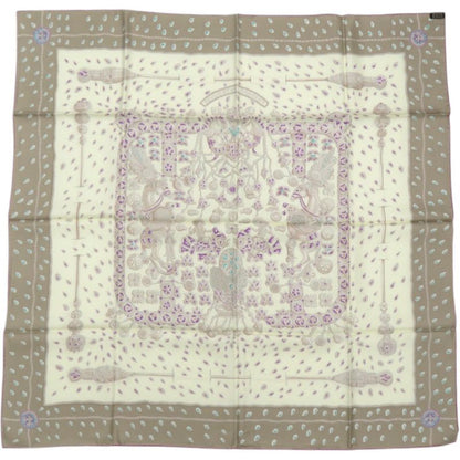 Hermes Carre 90 Hidden Treasure Tresors Retrouves Silk Cream Scarf Gray Purple