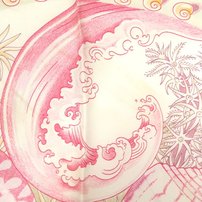 Hermes Carre 90 Parures Oceanes Sea Silk Pink Scarf White
