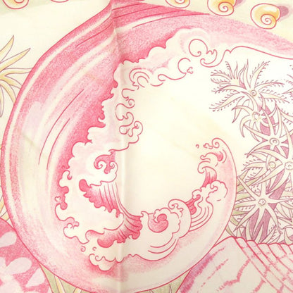Hermes Carre 90 Parures Oceanes Sea Silk Pink Scarf White