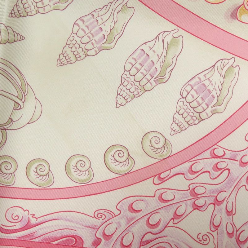 Hermes Carre 90 Parures Oceanes Sea Silk Pink Scarf White