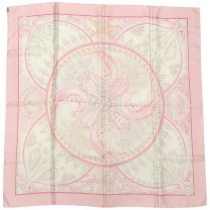 Hermes Carre 90 Parures Oceanes Sea Silk Pink Scarf White