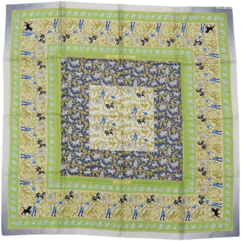 Hermes Carre 90 Chasse en Inde Indian Hunting Silk Green Scarf
