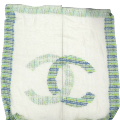 Chanel CC Logo Large Shawl Cashmere Silk Green Blue White