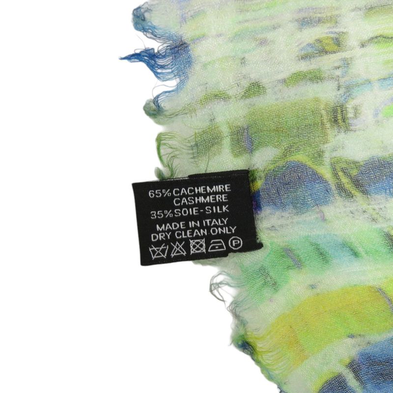 Chanel CC Logo Large Shawl Cashmere Silk Green Blue White