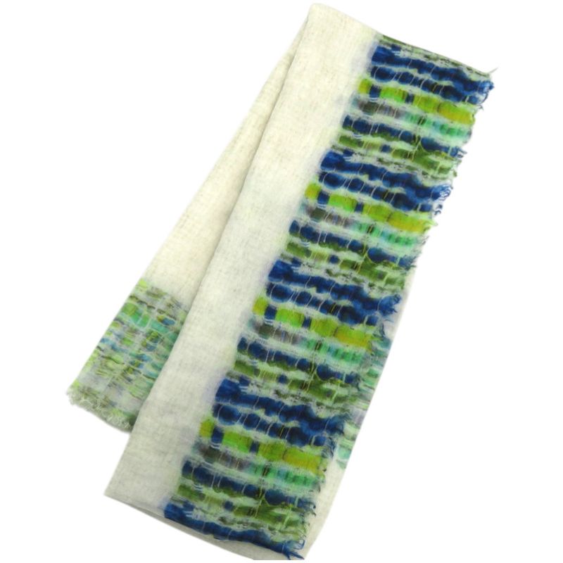 Chanel CC Logo Large Shawl Cashmere Silk Green Blue White
