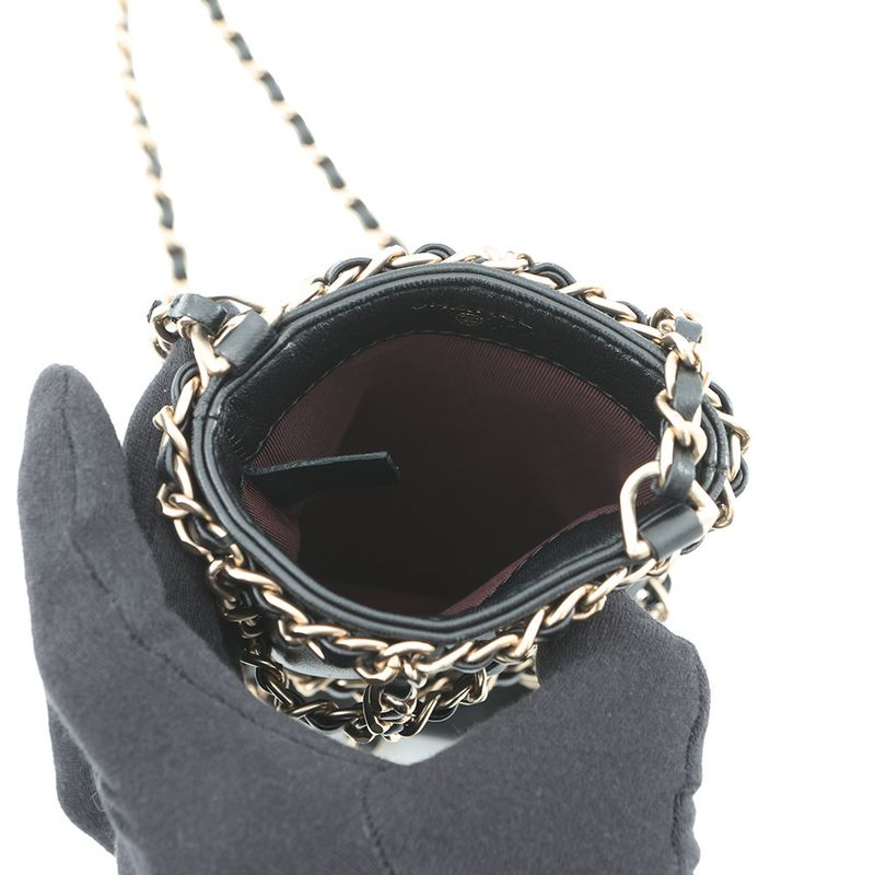 Chanel Chain Shoulder Bag Choco Bar Phone Case Lambskin Black