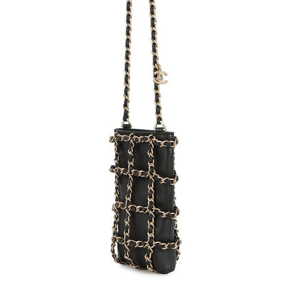 Chanel Chain Shoulder Bag Choco Bar Phone Case Lambskin Black