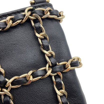Chanel Chain Shoulder Bag Choco Bar Phone Case Lambskin Black