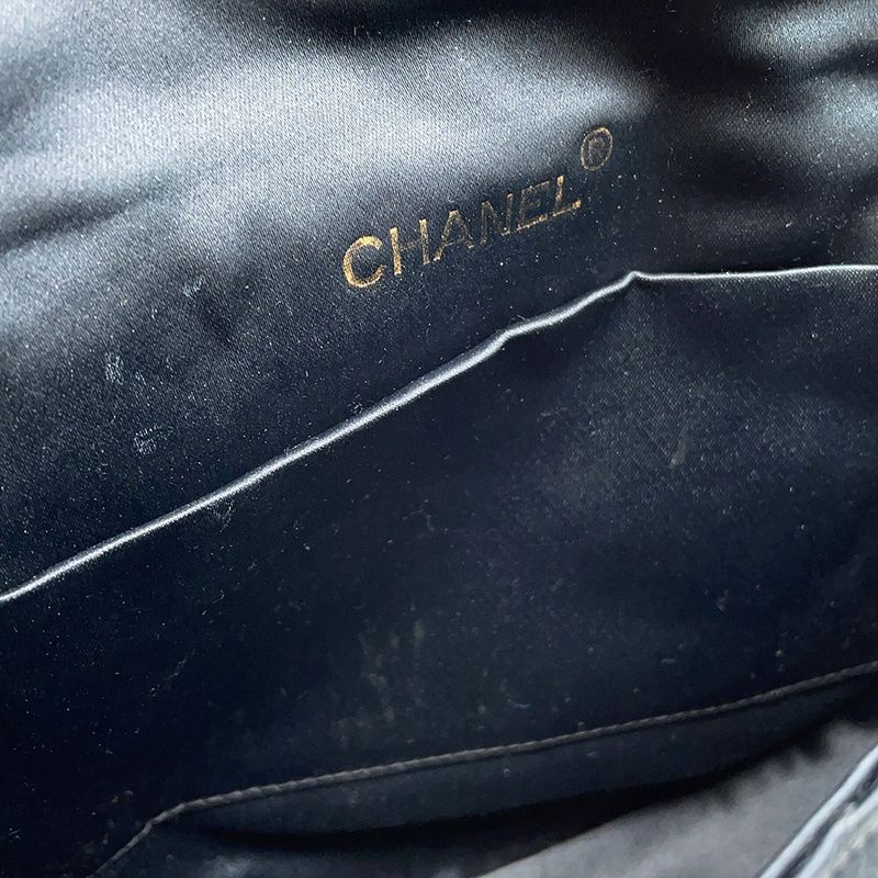 Chanel Chain Shoulder Bag Quilted CC Logo Satin Black
