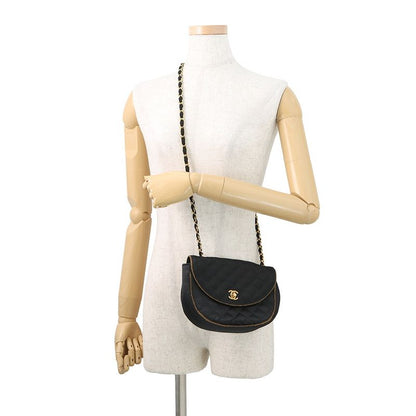 Chanel Chain Shoulder Bag Quilted CC Logo Satin Black