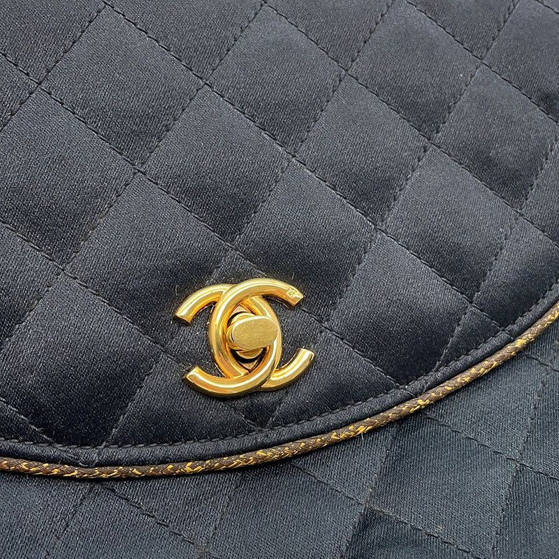 Chanel Chain Shoulder Bag Quilted CC Logo Satin Black